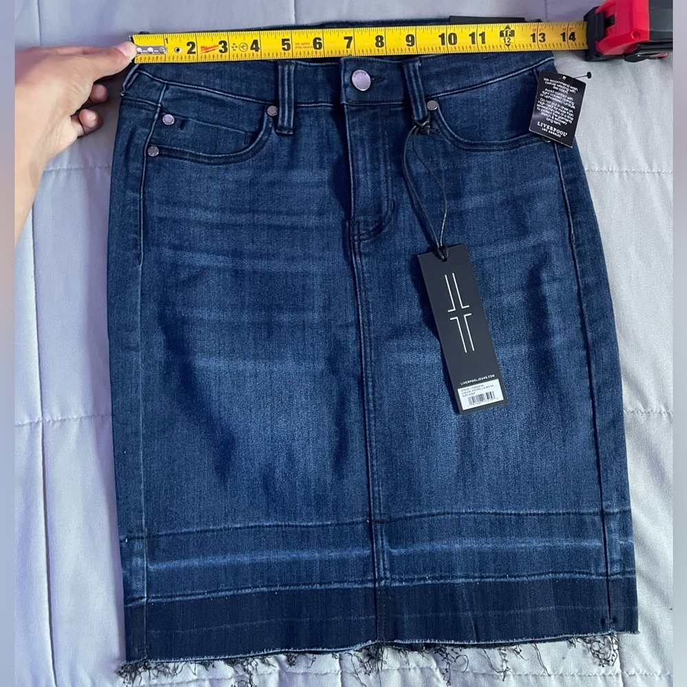 Liverpool Los Angeles Denim Pencil Skirt | Frayed Hem Skirt | NWT - Picture 9 of 13